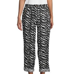 Calvin Klein Womens size XS Zebra Print 100% Linen Cropped Pants Black White NEW